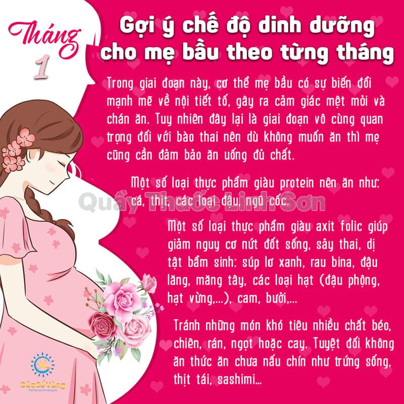 chế độ dinh dưỡng cho mẹ bầu tháng 01