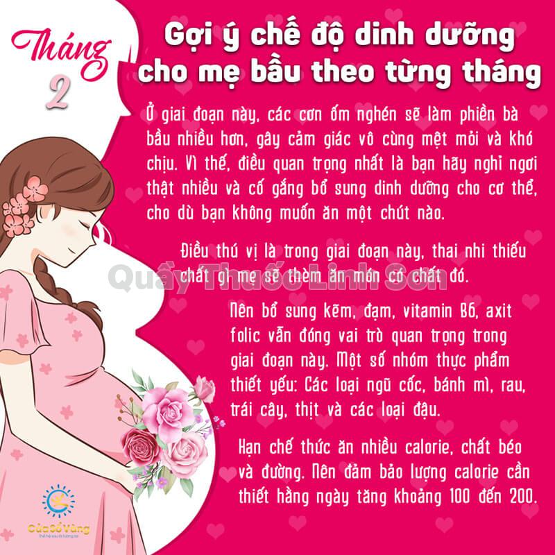 chế độ dinh dưỡng cho mẹ bầu tháng 02