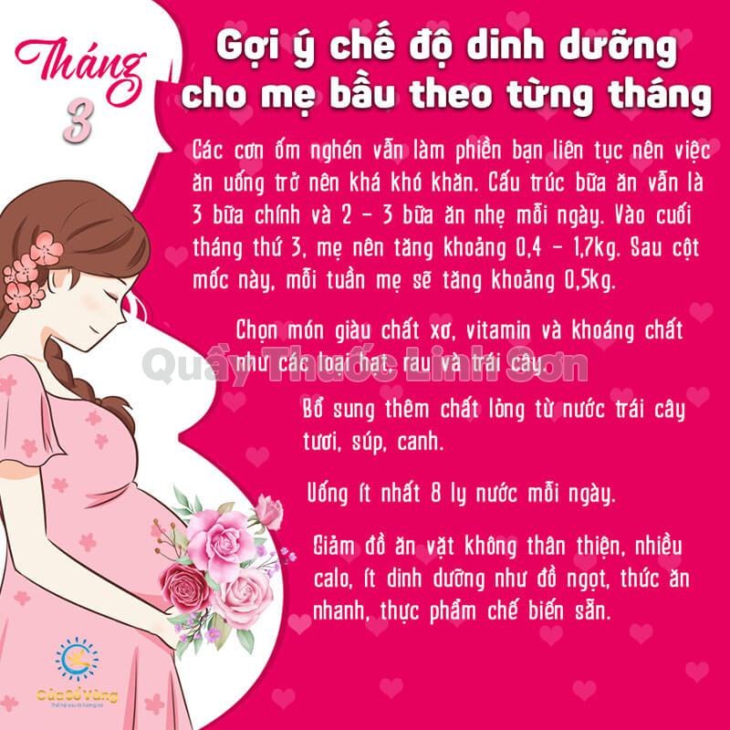 chế độ dinh dưỡng cho mẹ bầu tháng 03
