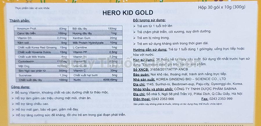 Thành phần Hero Kid Gold