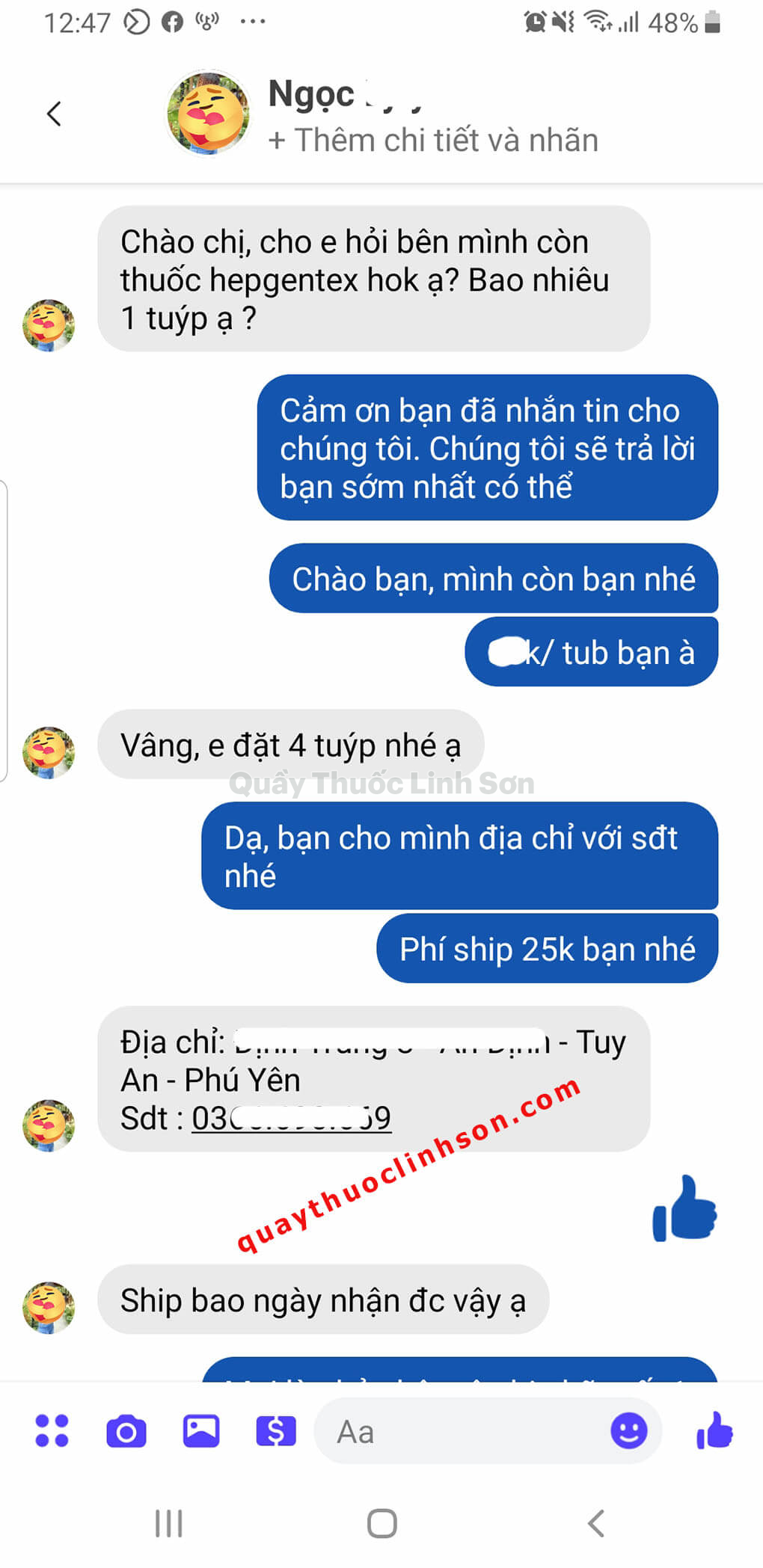 Bạn Ngọc ở Phú Yên mua 4 tub Hepgentex