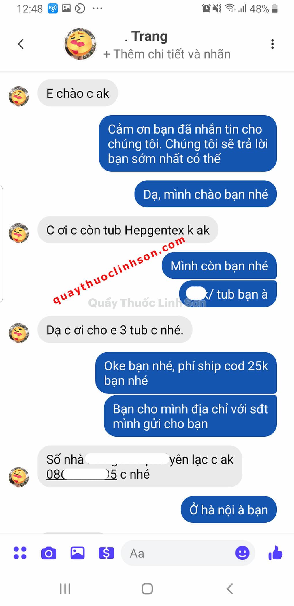 Bạn Trang ở Hai Bà Trưng Hà Nội mua 2 tub Hepgentex