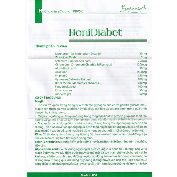 Bonidiabet Botania 60 Viên - Hỗ Trợ Điều Trị Bệnh Tiểu Đường