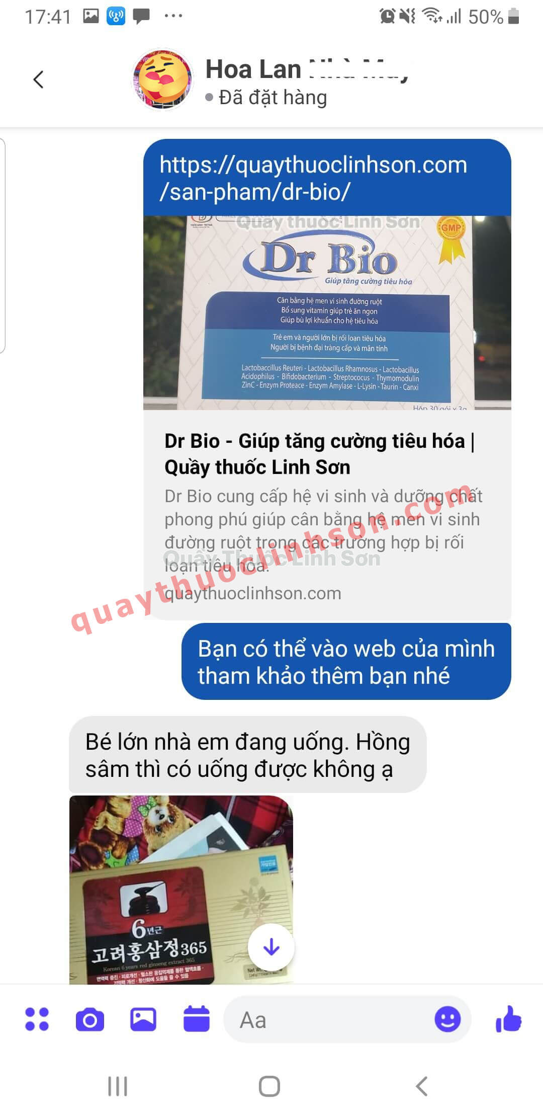 Bạn Hoa ở Yên Bái mua 2 hộp men Dr Bio