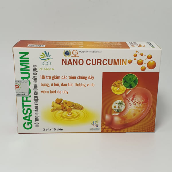 Gastrocumin (Nanocurmin Icopharma) - Giảm trào ngược dạ dày, đau, ợ chua, người hay uống rượu bia hộp 30 viên