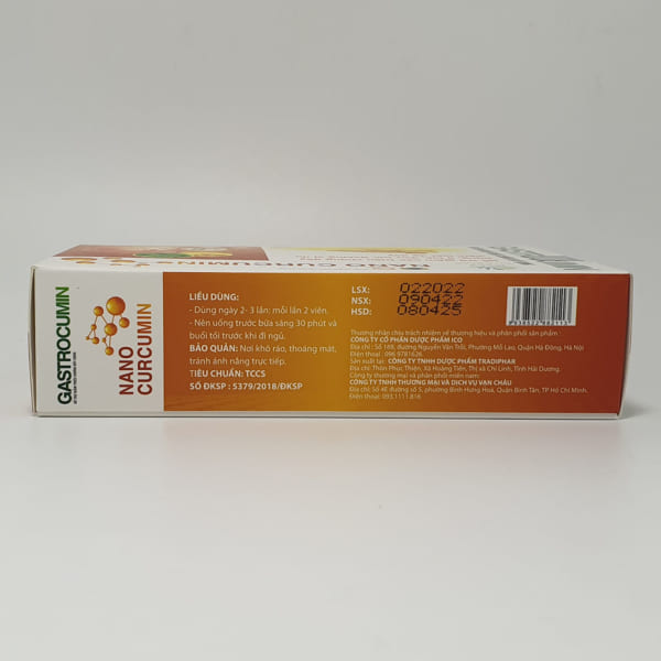 Gastrocumin (Nanocurmin Icopharma) - Giảm trào ngược dạ dày, đau, ợ chua, người hay uống rượu bia hộp 30 viên