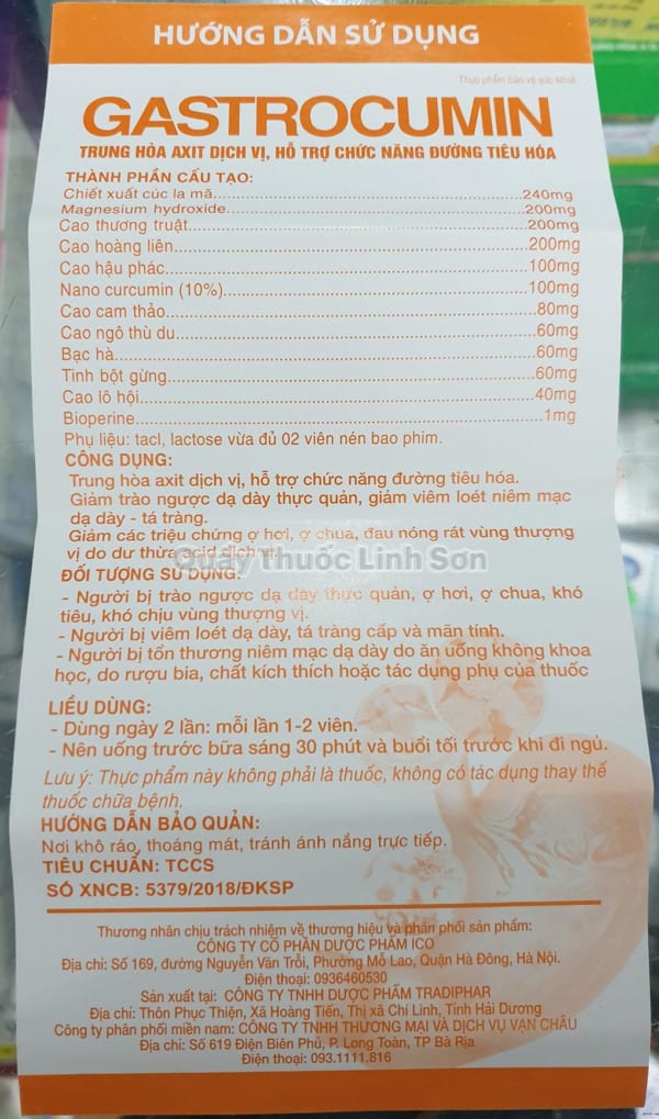 Viên uống giảm trào ngược dạ dày, đau, ợ chua, người hay uống rượu bia Gastrocumin hộp 30 viên