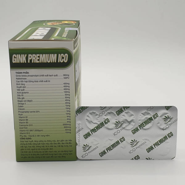 Viên uống tăng cường lưu thông máu não GINK PREMIUM ICO hộp 100 viên