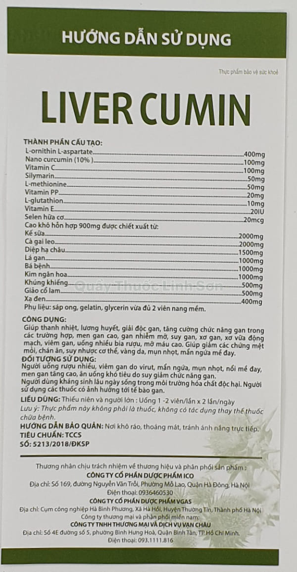 Viên uống thanh nhiệt, giải độc gan Liver Cumin hộp 50 viên