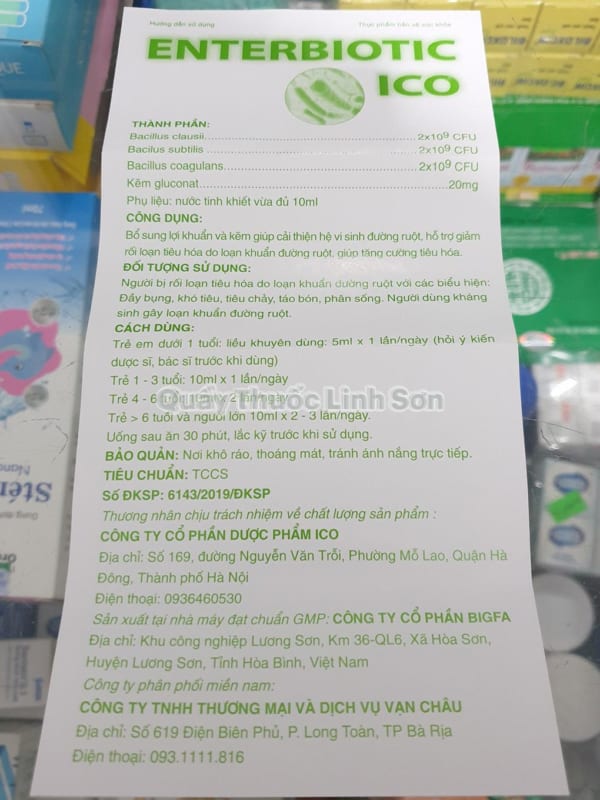 Men vi sinh Enterbiotic ICO 6 tỷ lợi khuẩn hộp 20 ống
