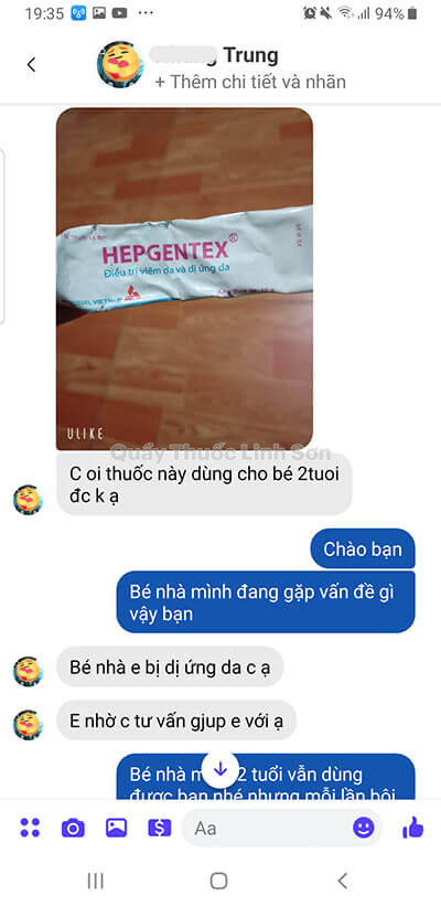 Bạn Nhung (Facebook) hỏi tư vấn về kem bôi Hepgentex cho bé