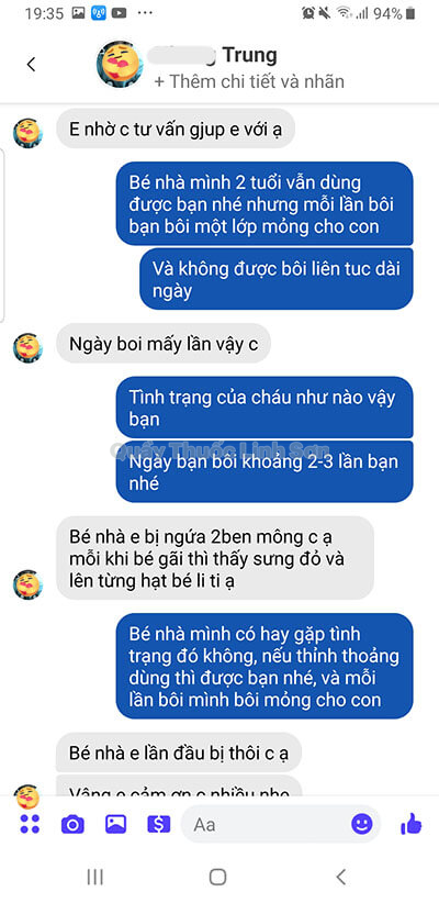 Bạn Nhung (Facebook) hỏi tư vấn về kem bôi Hepgentex cho bé