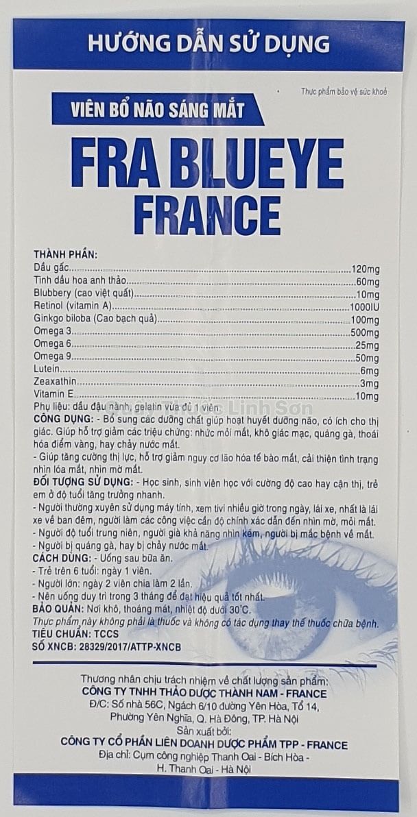 Viên uống bổ não sáng mắt Frablueye France hộp 50 viên