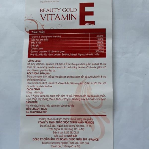 Viên uống đẹp da Vitamin E Beauty Gold 400mg hộp 30 viên