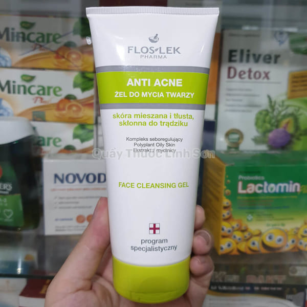 Sữa rửa mặt dạng Gel cho da nhờn mụn Floslek Anti Acne Bacterial Face Cleansing 200ml (Nội địa Ba Lan)