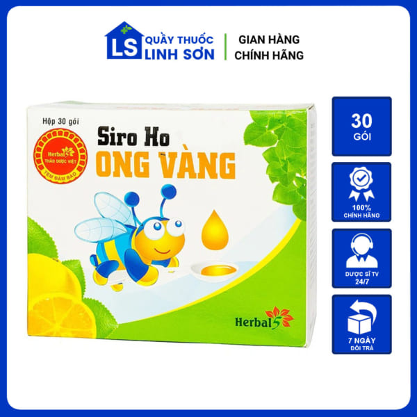 Siro Ho Ong Vàng Herbal hỗ trợ giảm ho, đau họng hộp 30 gói x 5ml