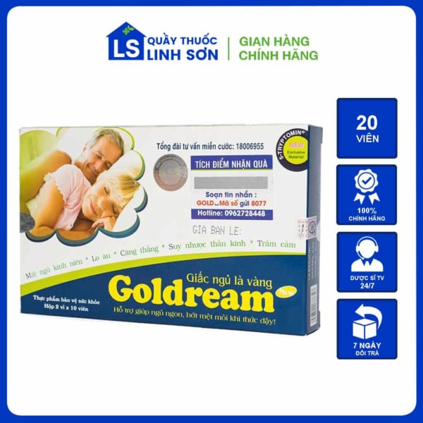 Goldream giúp đem lại giấc ngủ tự nhiên, sản phẩm hỗ trợ tốt trong trường hợp bị stress, suy nhược thần kinh dẫn đến mất ngủ.