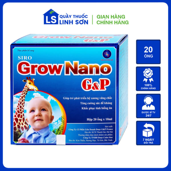 Siro Grow Nano G&P Giúp Trẻ Phát Triển Hệ Xương Hộp 20 Ống