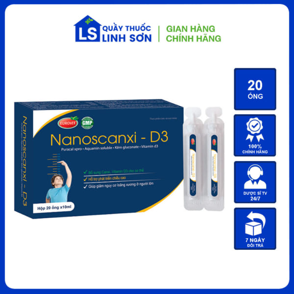 Nanoscanxi - D3 Bổ Sung Canxi, Vitamin D3 Cho Cơ Thể Hộp 20 Ống