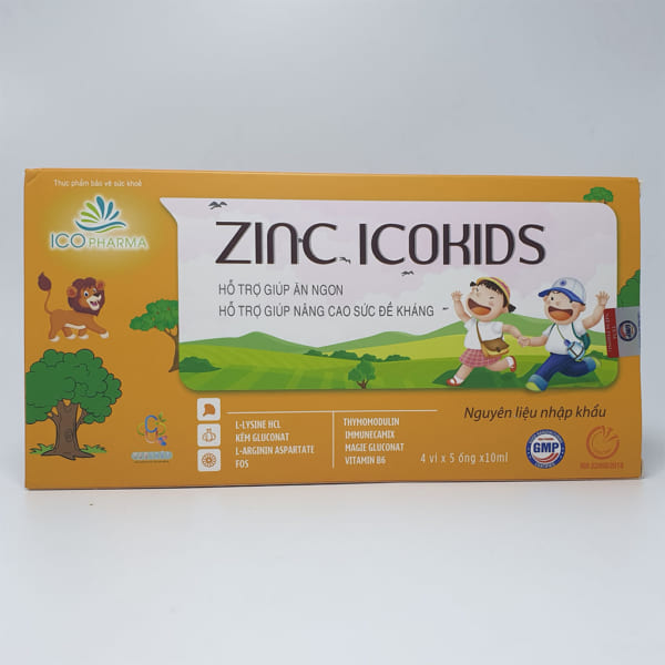 ZINC ICOKIDS Hỗ Trợ Giúp Ăn Ngon, Nâng Cao Sức Đề Kháng Hộp 20 Ống