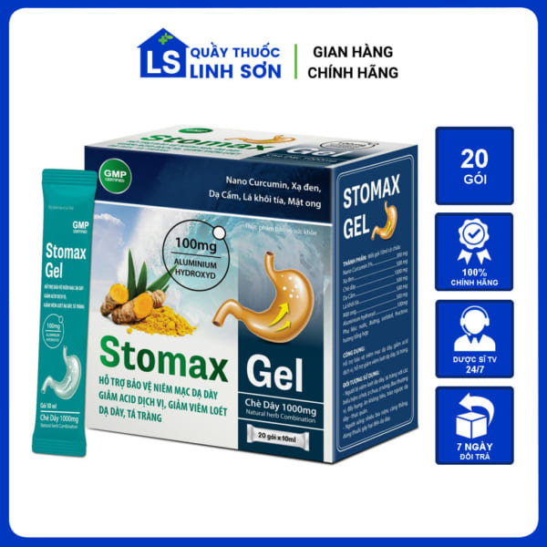 Stomax Gel hỗ trợ bảo vệ niêm mạc dạ dày, giảm viêm loét dạ dày, tá tràng hộp 20 gói